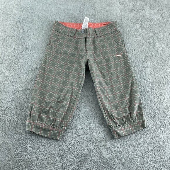 Puma Girls Plaid Capri Golf Pants Size S Gray & Pink Cotton/Elastane Fit 5171 - Picture 1 of 10